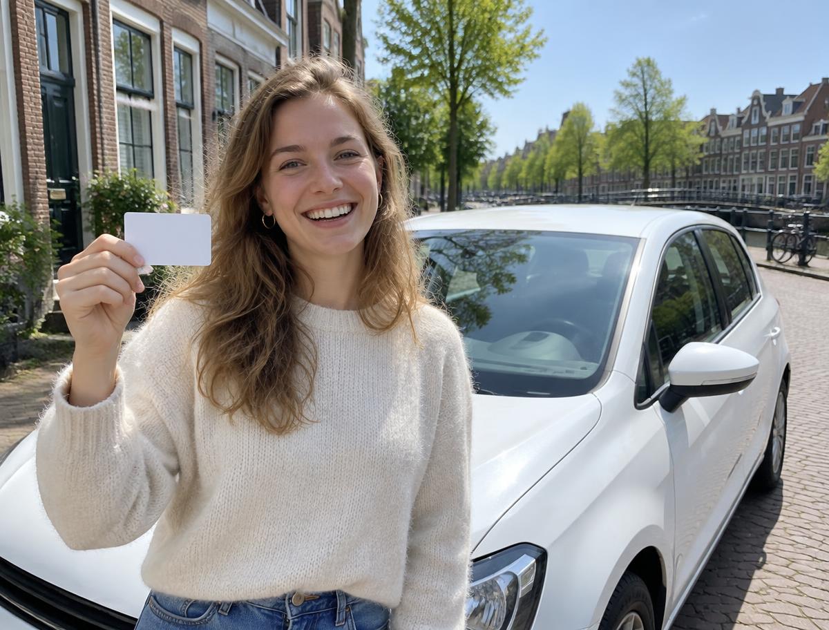 Geslaagde leerling met haar rijbewijs